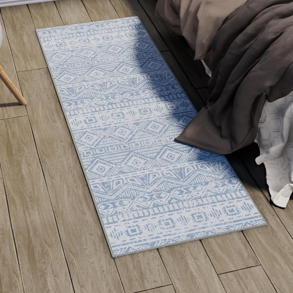 Blue and White Geometric Pattern Rug - Picture 7 of 10
